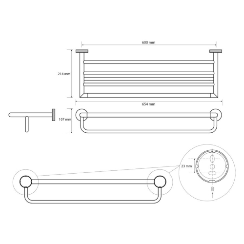 Sapho WS029BG LARISSA półka na ręczniki z uchwytem 600mm czarny/złoty mat