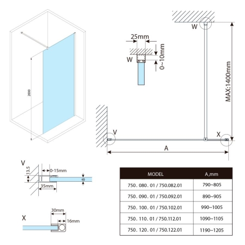 Bruckner 750.112.1 SPITZA kabina prysznicowa WALK-IN 1100mm szkło matowe
