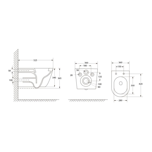 Aqualine PS8512 DENICA wc misa wisząca Vortex Rimless 36x52cm biały