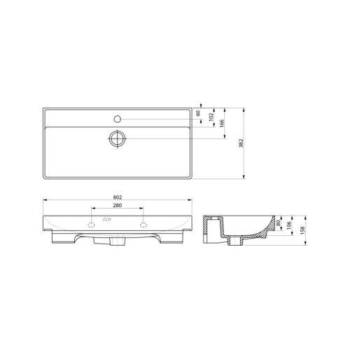 Aqualine 9980 PARLA umywalka ceramiczna 80x38cm biały