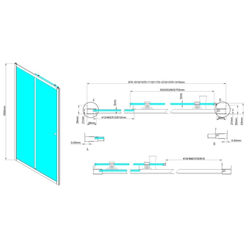 Aqualine AWS110 UGGA drzwi prysznicowe przesuwne 1100mm szkło Brick biały