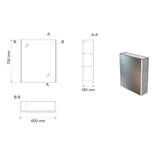 Aqualine DN060 DENEB szafka z lustrem 60x70x18cm biały mat