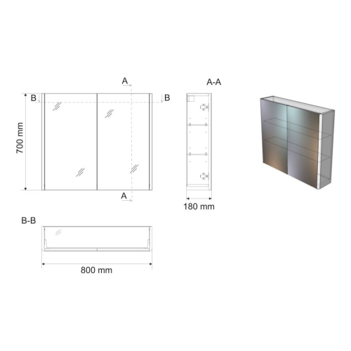 Aqualine DN080 DENEB szafka z lustrem 80x70x18cm biały mat