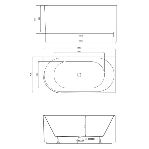 Aqualine E1037G TIBERA STRIP R narożna wanna stojąca 150x75cm biały