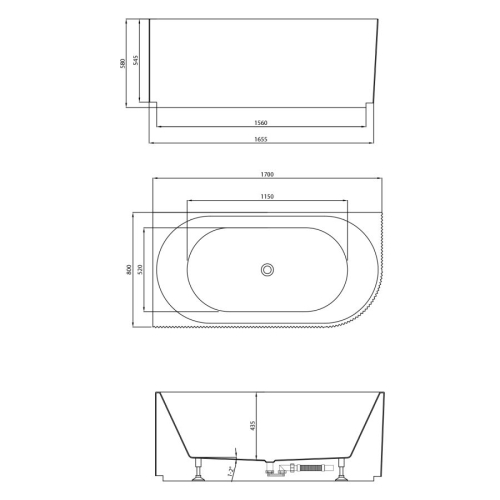 Aqualine E1026G TIBERA STRIP L narożna wanna stojąca 170x80cm biały
