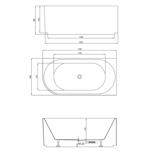 Aqualine E1015G TIBERA STRIP R narożna wanna stojąca 170x80cm biały
