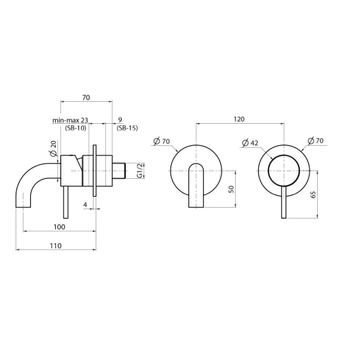 Sapho UT110B ULTRAMIX bateria podtynkowa umywalkowa 2-elementowea główka 10cm czarny mat