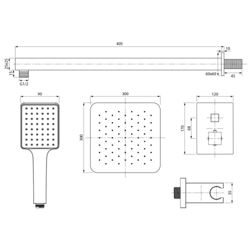 Sapho 1102-32B-21 Zestaw prysznicowy z baterią podtynkową termostat 2 wyjścia box podtynkowy czarny mat