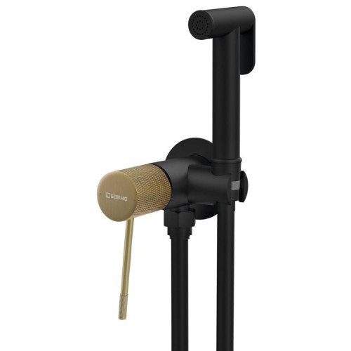 Sapho WD040G SOLARIS bateria bidetowa podtynkowa ze słuchawką bidetową i wężem okrągły czarny/złoto mat