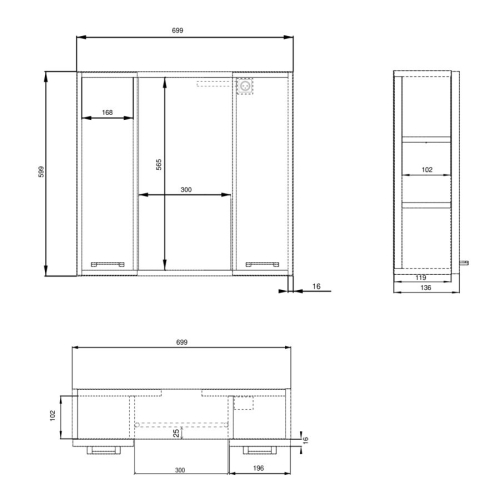 Aqualine 45029S ZOJA/KERAMIA FRESH STRIP szafka z lustrem i oświetleniem LED 70x60x14cm dąb platin
