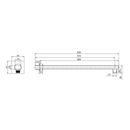 Aqualine TQ043B Ramię prysznicowe kwadratowe niskie 400mm czarny mat