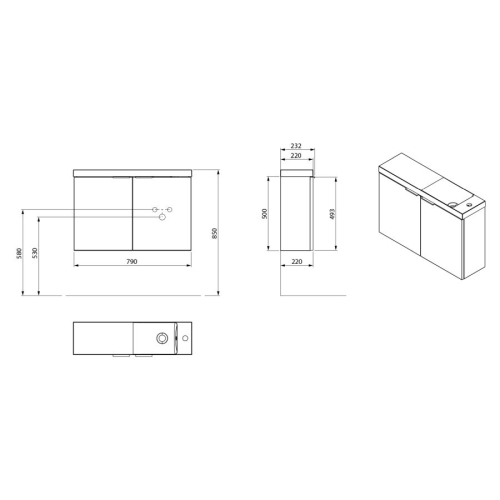 Sapho LT110-SET05 LATUS X szafka podumywalkowa 788x50x22cm dąb Sherwood