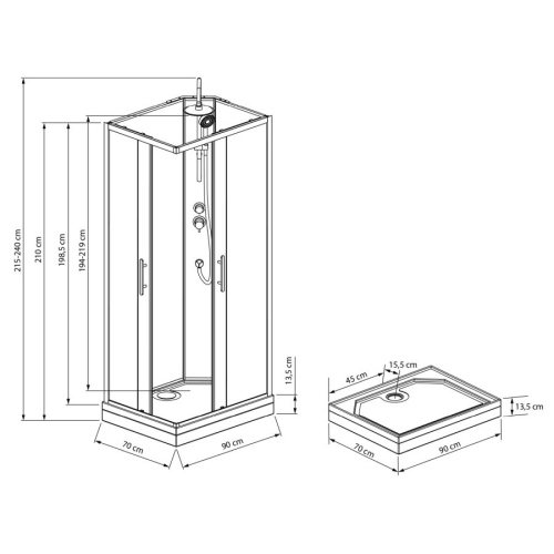 Aqualine GG70X90 GRANVIK boks prysznicowy 700x900x2180mm szkło czyste