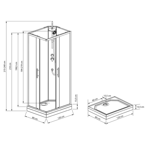 Aqualine GG80X120 GRANVIK boks prysznicowy 800x1200x2180mm szkło czyste