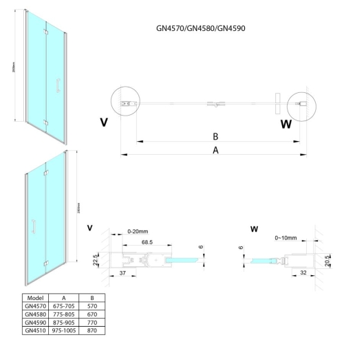 Gelco GN4510 LORO drzwi prysznicowe składane 1000mm szkło czyste
