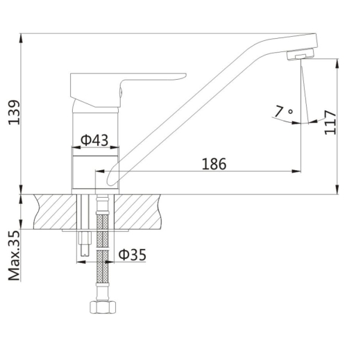 Bruckner 612.050.12 BARON ECO 6 l/min bateria kuchenna 186mm obrotową wylewką chrom