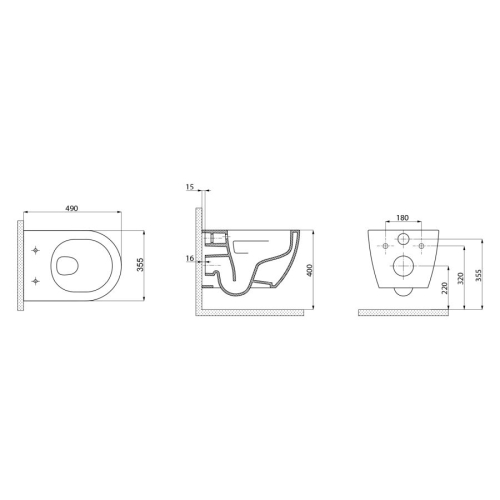 Bruckner 201.331.4 LUNA wc wiszące Vortex Rimless 355x49cm biały