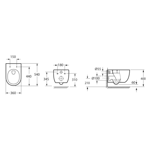 Bruckner 201.336.4 GLANZ wc misa wisząca Vortex Rimless 36x525cm biały