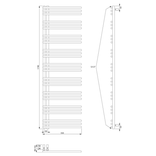 Aqualine PS517 POSEIDON grzejnik łazienkowy 550x1740mm biały