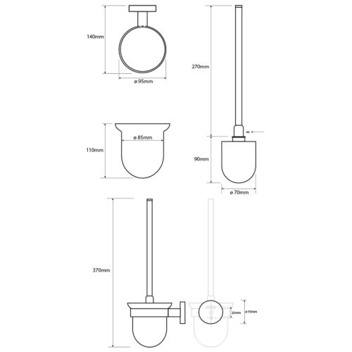 Sapho XR303PG X-ROUND COPPER wisząca szczotka do wc szkło mleczne miedź mat
