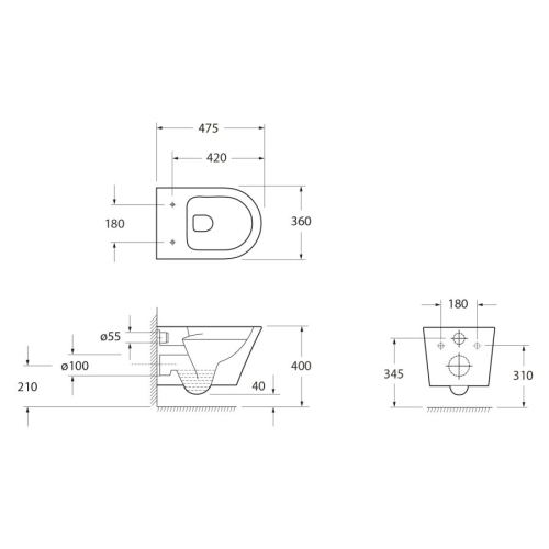 Sapho PZ1012SH PACO SHORT wc wiszące Rimless 36x475cm biały