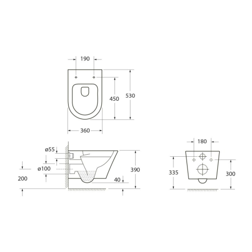 Sapho PZ1012V PACO wc wiszące Vortex Rimless 36x53cm biały