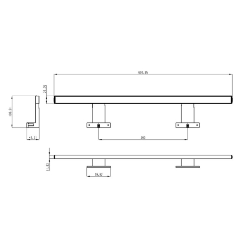 Aqualine SA148B SERAPA LED oświetlenie 9W 230V 600x40x100mm IP44 aluminium czarny mat