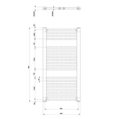 Aqualine ILR96B DIRECT grzejnik z bocznym przyłączem 600x960mm czarny mat