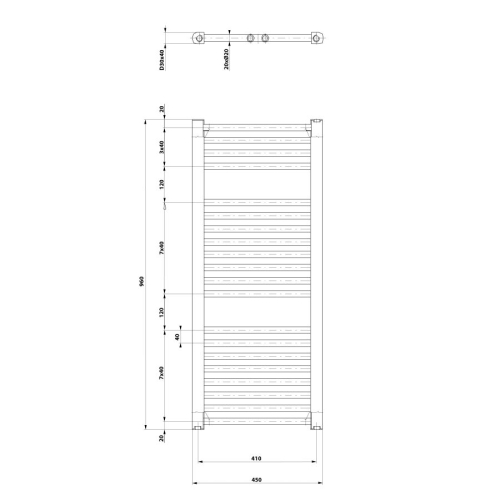 Aqualine ILR94B DIRECT grzejnik z bocznym przyłączem 450x960mm czarny mat