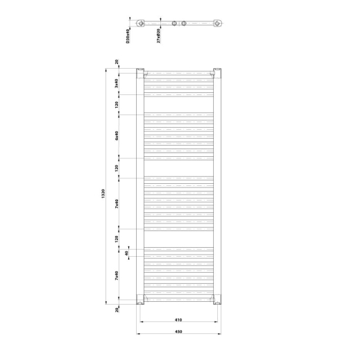 Aqualine ILR34B DIRECT grzejnik z bocznym przyłączem 450x1320mm czarny mat