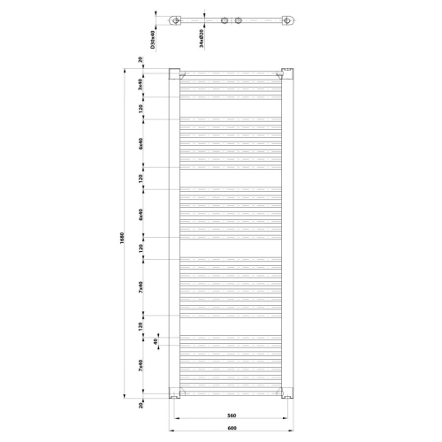 Aqualine ILR66B DIRECT grzejnik łazienkowy DIRECT grzejnik z bocznym przyłączem 600x1680mm czarny mat