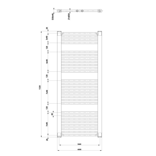 Aqualine ILR36B DIRECT grzejnik z bocznym przyłączem 600x1320mm czarny mat