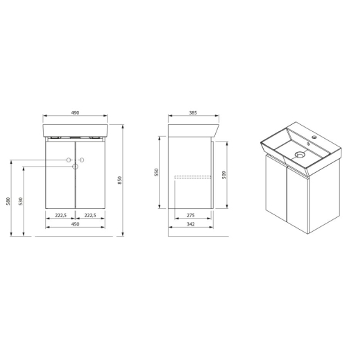 Aqualine PN245 PANEDA szafka umywalkowa 45x55x342cm biały