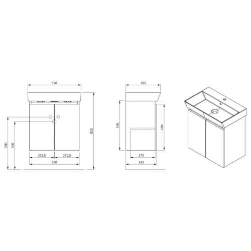 Aqualine PN255 PANEDA szafka umywalkowa 55x55x342cm biały