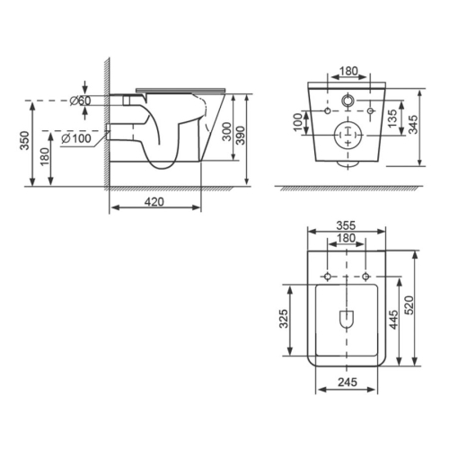 Sapho PZ102V PORTO wc wiszące Vortex Rimless 355x52cm biały