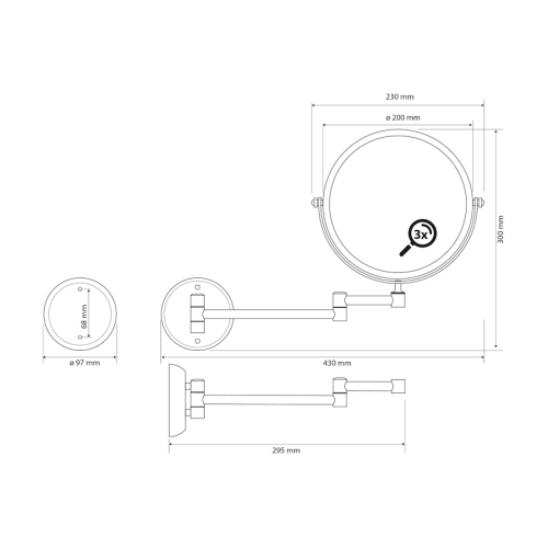 Sapho XR010 X-ROUND E wiszące lusterko kosmetyczne średnica 200mm dwustronne chrom