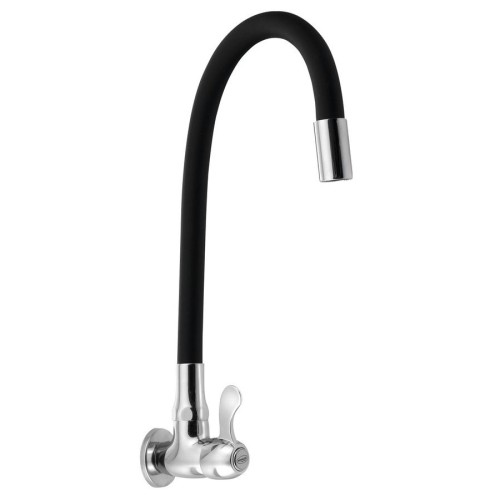 Aqualine ZY1813F Zawór kulowy ścienny 1/2" z elastyczną wylewką chrom/czarny mat