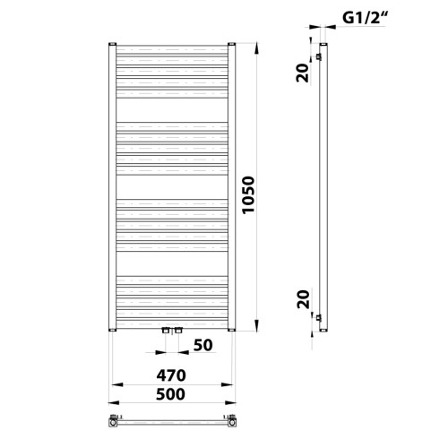 Bruckner Grunt 600.121.4 grzejnik łazienkowy 500x1050 mm podłączenie środkowe biały