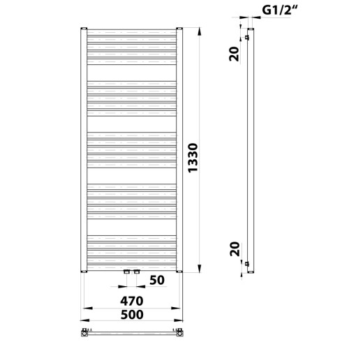 Bruckner Grunt 600.122.4 grzejnik łazienkowy 500x1330mm podłączenie środkowe biały