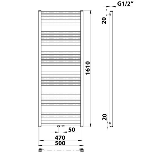 Bruckner Grunt 600.123.4 grzejnik łazienkowy 500x1610 mm podłączenie środkowe biały
