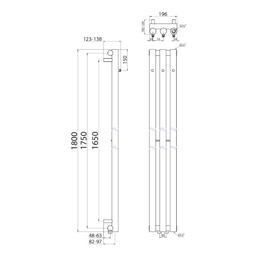 Sapho Pilon grzejnik łazienkowy 196x1800mm 3 wieszaki biały mat IZ127T