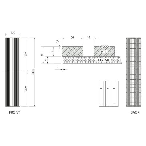 SAMONA 54-240-11-84-12 DELUXE panel akustyczny 2400x520x18mm orzech/czarny