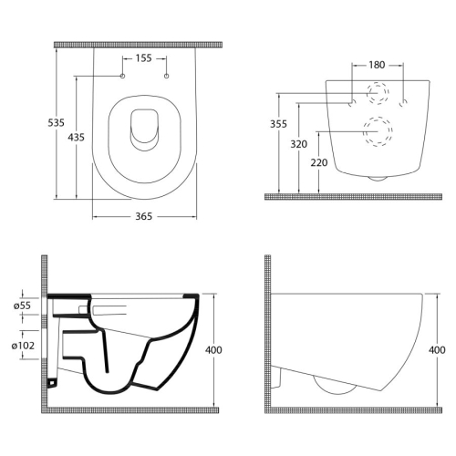 Isvea 10NF02003 INFINITY miska wc wisząca Vortex Rimless 365x53cm biały