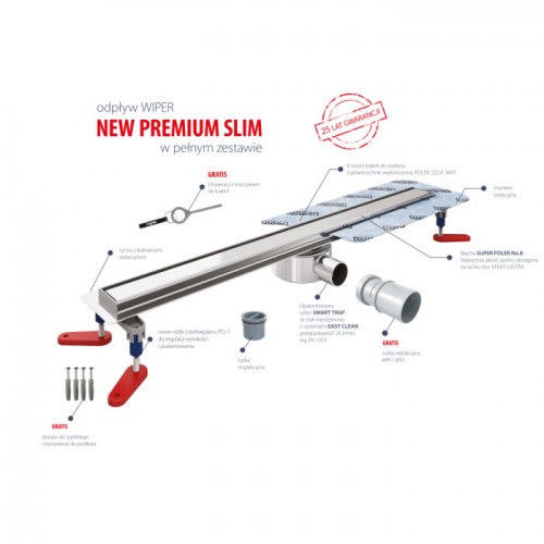 Wiper Ponente szlifowany 60 cm odpływ liniowy New Premium Slim
