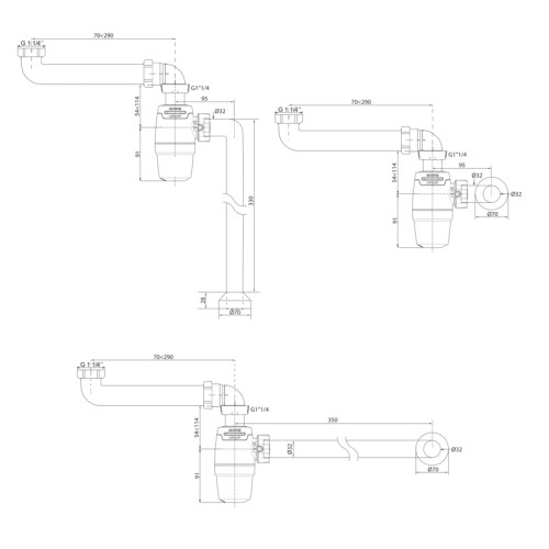 Wymiary techniczne syfonu umywalkowego Wirquin Neo Air 30724982